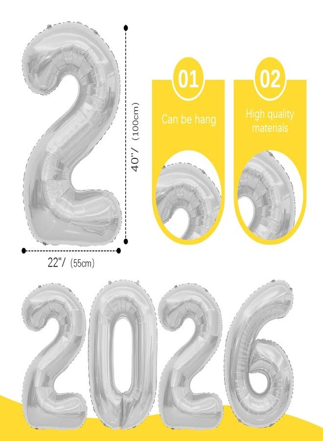 QWZify New Years Decorations Balloons 2026 Graduation Balloons 2026 Balloon Number 40 Inch 2026 Number Balloon Silver Graduation Decoration Class Of 2026 Decorations Grad Graduation Party Supplies - Image 2